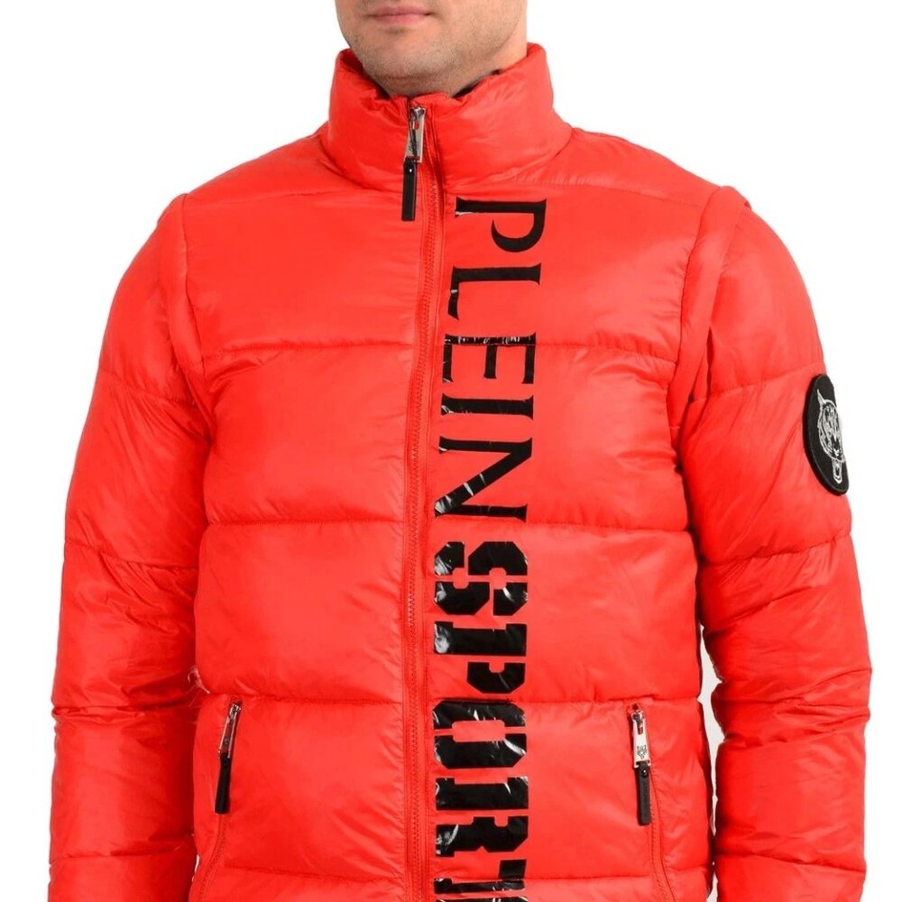 Plein Sport Men's Red Zip Up Parka Vest With Detachable Sleeves US 2XL IT 56